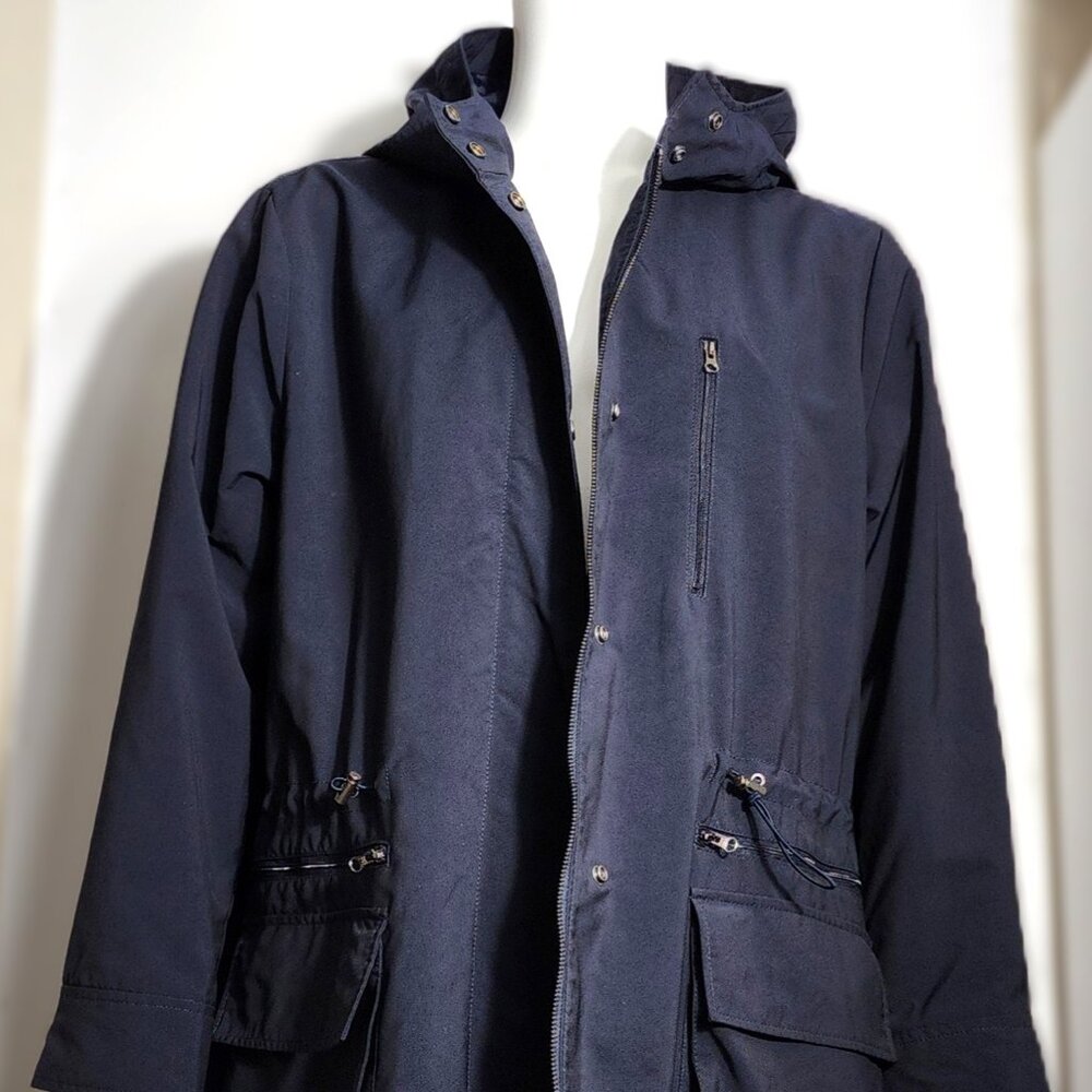 Banana Republic Women's Navy Long Hooded Drawcord Spring/Rain Coat - XL